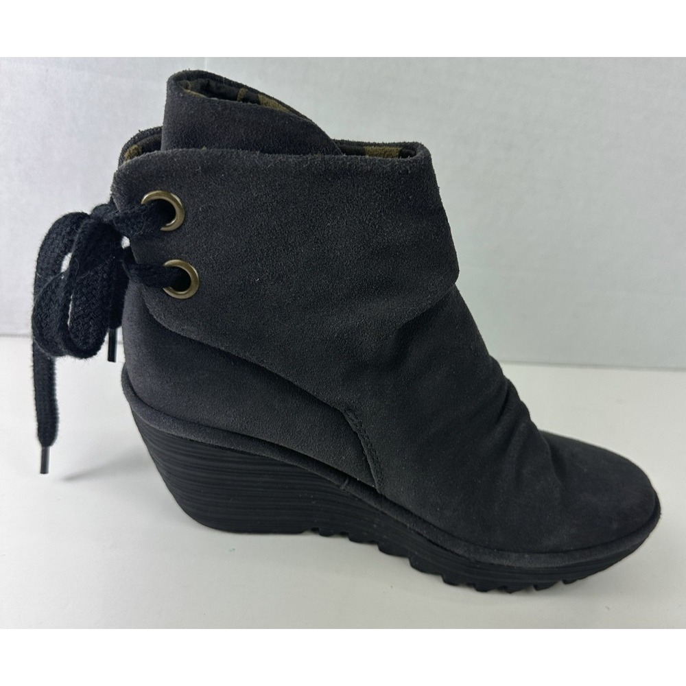 Fly London Yama Suede Wedge Ankle Boots Gray Booties Women's 7.5 - 8 EU 38 Shoes - Picture 7 of 10